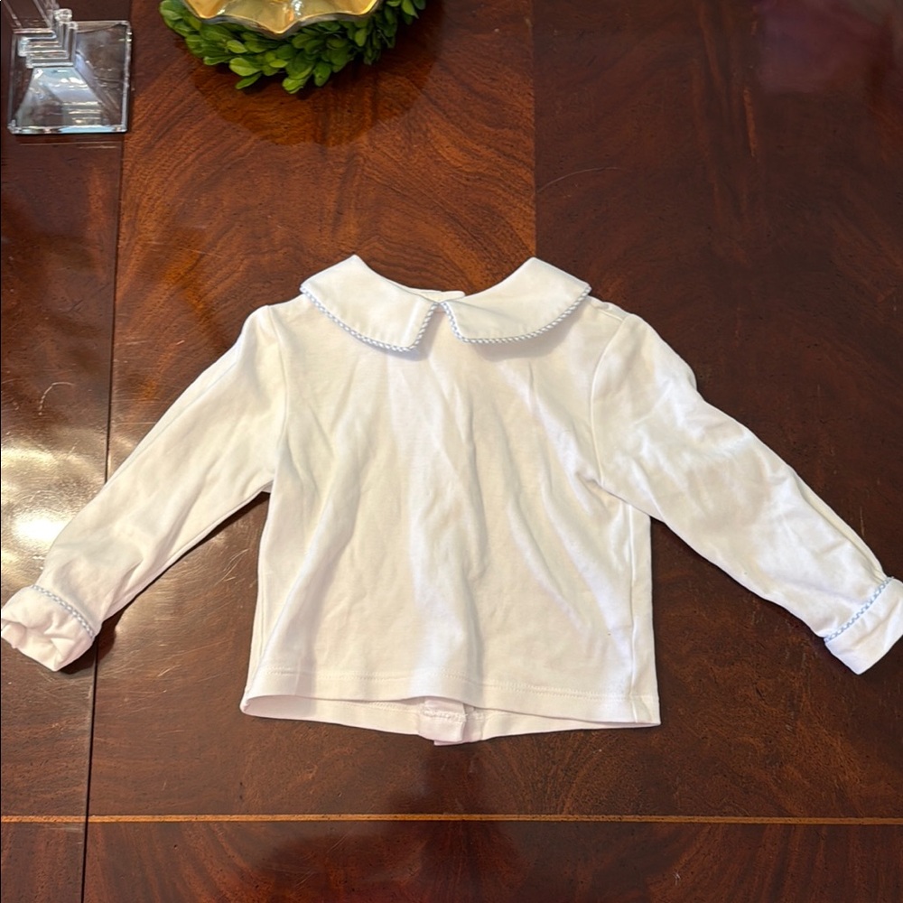 White and Blue Long Sleeve Tee with Classic Style